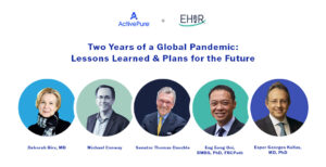Image of experts that spoke at ActivePure's Covid -19 Global Forum. Images of Dr. Deborah Bix, Michael Conway, Senator Thomas Daschle, Eng Eong Ooi, Esper Georges Kallas.