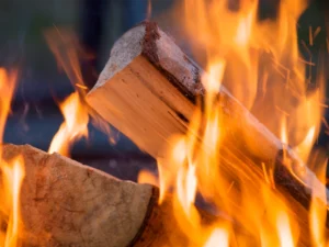 A log fire burning in a fire pit