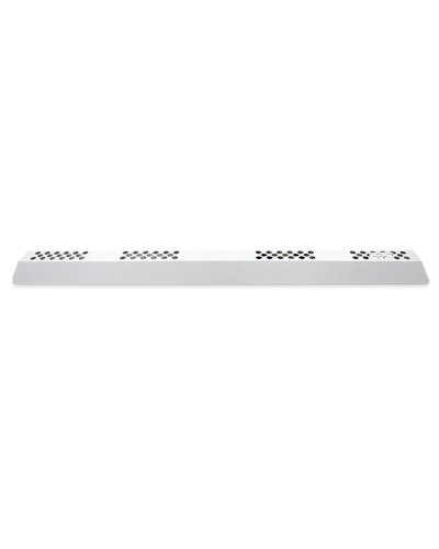 Long silver metal heat sink or vented strip with perforated top surface for airflow cooling electronics.