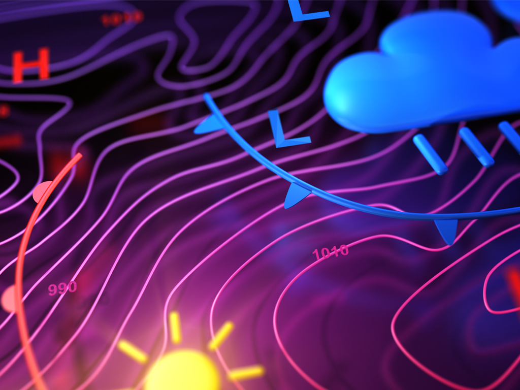 A weather map with sun and clouds. Severity of allergies is dependent on the weather outlook, see ActivePure's expert prediction for 2024.