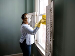 Lady cleaning windows
